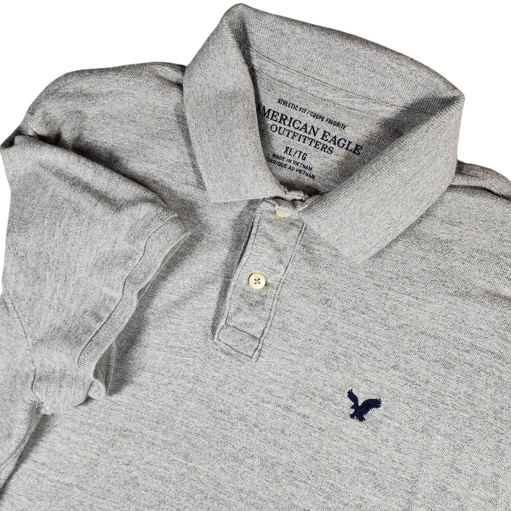 American Eagle Outfitters Mens XL Athletic Fit Grey‎ Polo Shirt SS Eagle Logo
